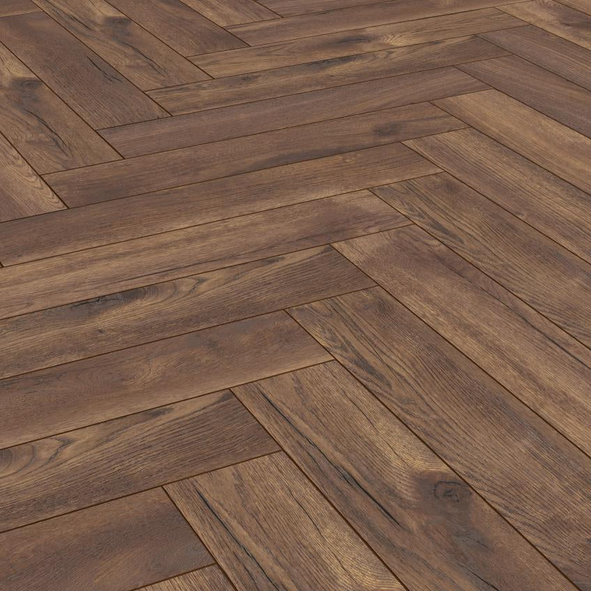 Authentik Dark Oak Fischgrät-Laminatboden